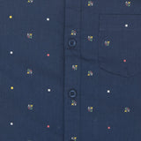 Youmaa- Navy Charm Printed Collar Shirt Half Sleeves Loops ,Soft 100% Cotton - Navy