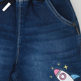 Youmaa-Boys -Summer Looser Shorts -Soft Wash-Rocket Patch -Side Large Utility Pocket-CloudTouch Fibre 100% Cotton Denims-Blue
