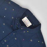 Youmaa- Navy Charm Printed Collar Shirt Half Sleeves Loops ,Soft 100% Cotton - Navy