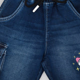 Youmaa-Boys -Summer Looser Shorts -Soft Wash-Rocket Patch -Side Large Utility Pocket-CloudTouch Fibre 100% Cotton Denims-Blue