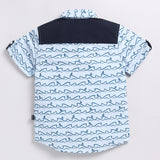 Youmaa Cloud Blue Printed set -Half Sleeves Collared Shirt with  Fashionable Shorts  .100% Soft Cotton