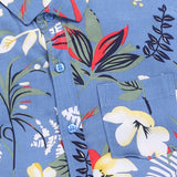 Youmaa 100% Cotton Half Sleeve Hawaiian Vacation Colorful Floral Printed Collared Shirt Royal Blue