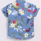 Youmaa 100% Cotton Half Sleeve Hawaiian Vacation Colorful Floral Printed Collared Shirt Royal Blue