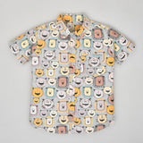 Youmaa 100% Cotton Half Sleeve Smiling Vacation Printed Collared Shirt Grey