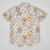 Youmaa 100% Cotton Half Sleeve Smiling Vacation Printed Collared Shirt Grey