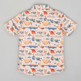 Youmaa 100% Cotton Half Sleeve Dino Adventure Printed Shirt Peach