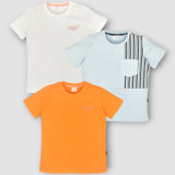 Youmaa-Trio Pack Tshirt-Half Sleeves -Chest Print Vertical Stripes Pocket -Solid Plain -Soft Cloud Touch Fibre 100% Cotton Knits