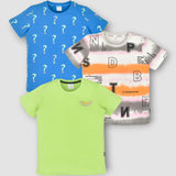Youmaa-Trio Pack Tshirt-Half Sleeves -Vibrant -All Over Print -Soft Cloud Touch Fibre 100% Cotton Knits