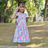 Youmaa Girls Half Sleeves - Dress With Aop - Rani