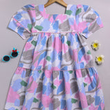 Youmaa-Puff Half Sleeves Mid Length Dress  , All Over Print in Soft 100% Cotton - Pink