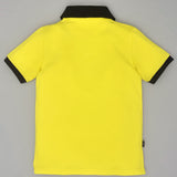 Youmaa Boys -100% Cotton Knits Polo Player Tshirt - Contrast Collared Half Sleeves-Chest Rainbow Embroidery -Regular Length- Micro Fibre Cloud Wash Softness-Yellow