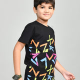 Youmaa 100% Cotton Half Sleeves Round Neck Geometric Printed T-Shirt Black