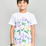 Youmaa 100% Cotton Half Sleeves Round Neck Geometric Printed T-Shirt White