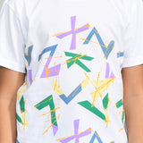 Youmaa 100% Cotton Half Sleeves Round Neck Geometric Printed T-Shirt White