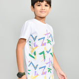 Youmaa 100% Cotton Half Sleeves Round Neck Geometric Printed T-Shirt White