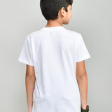 Youmaa 100% Cotton Half Sleeves Round Neck Geometric Printed T-Shirt White