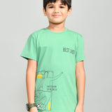 Youmaa 100% Cotton Half Sleeves Round Neck Sports Printed T-Shirt Green