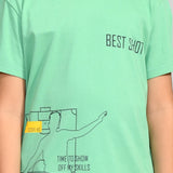 Youmaa 100% Cotton Half Sleeves Round Neck Sports Printed T-Shirt Green