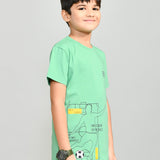 Youmaa 100% Cotton Half Sleeves Round Neck Sports Printed T-Shirt Green