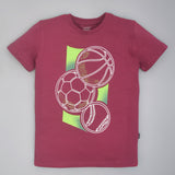 Youmaa 100% Cotton Half Sleeves Round Neck Sports Printed T-Shirt Wine