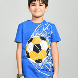 Youmaa 100% Cotton Half Sleeves Round Neck Sports Printed T-Shirt Blue