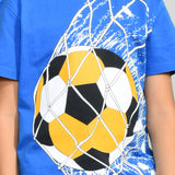 Youmaa 100% Cotton Half Sleeves Round Neck Sports Printed T-Shirt Blue