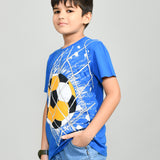 Youmaa 100% Cotton Half Sleeves Round Neck Sports Printed T-Shirt Blue
