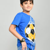 Youmaa 100% Cotton Half Sleeves Round Neck Sports Printed T-Shirt Blue