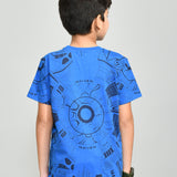 Youmaa 100% Cotton Half Sleeves Round Neck Typographic World Printed T-Shirt Blue