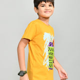 Youmaa 100% Cotton Half Sleeves Round Neck My Graffiti World Printed T-Shirt Yellow