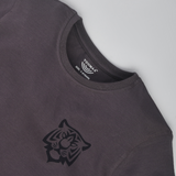 Youmaa 100% Cotton Half Sleeves Round Neck Fearless Tiger Printed T-Shirt Grey