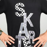 Youmaa 100% Cotton Half Sleeves Round Neck Skaters Text Printed T-Shirt Black