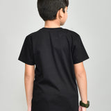 Youmaa 100% Cotton Half Sleeves Round Neck Skaters Text Printed T-Shirt Black