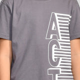 Youmaa 100% Cotton Half Sleeves Round Neck Typographic Printed T-Shirt Grey