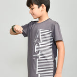 Youmaa 100% Cotton Half Sleeves Round Neck Typographic Printed T-Shirt Grey