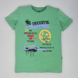 Youmaa 100% Cotton Half Sleeves Round Neck My Graffiti World Printed T-Shirt Green