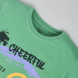 Youmaa 100% Cotton Half Sleeves Round Neck My Graffiti World Printed T-Shirt Green
