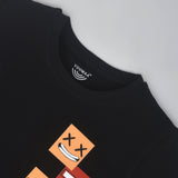 Youmaa 100% Cotton Half Sleeves Round Neck Graffiti Emoji Printed T-Shirt Black