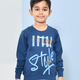 Youmaa 100% Cotton Full Sleeves Round Rib Neck Bold Text Printed Sweatshirt Blue