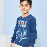 Youmaa 100% Cotton Full Sleeves Round Rib Neck Bold Text Printed Sweatshirt Blue
