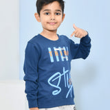 Youmaa 100% Cotton Full Sleeves Round Rib Neck Bold Text Printed Sweatshirt Blue