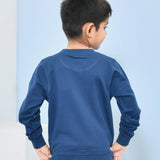Youmaa 100% Cotton Full Sleeves Round Rib Neck Bold Text Printed Sweatshirt Blue