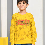 Youmaa 100% Cotton Full Sleeves Round Neck Typography Printed Sweatshirt Yellow