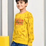 Youmaa 100% Cotton Full Sleeves Round Neck Typography Printed Sweatshirt Yellow