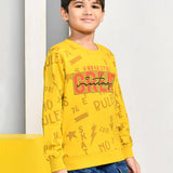 Youmaa 100% Cotton Full Sleeves Round Neck Typography Printed Sweatshirt Yellow