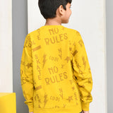 Youmaa 100% Cotton Full Sleeves Round Neck Typography Printed Sweatshirt Yellow