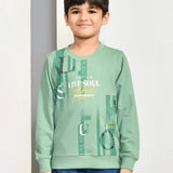 Youmaa 100% Cotton Full Sleeves Round Neck Graffiti Printed Sweatshirt Green
