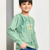 Youmaa 100% Cotton Full Sleeves Round Neck Graffiti Printed Sweatshirt Green
