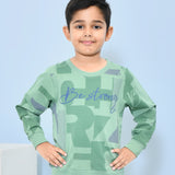 Youmaa 100% Cotton Full Sleeves Round Rib Neck Chest Print Sweatshirt Green