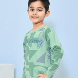 Youmaa 100% Cotton Full Sleeves Round Rib Neck Chest Print Sweatshirt Green